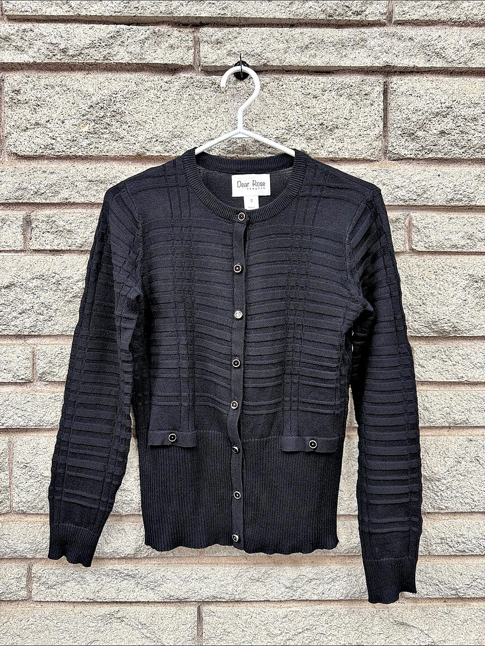 Dear Rose New York Black Textured Button Front Cardigan Women’s Small